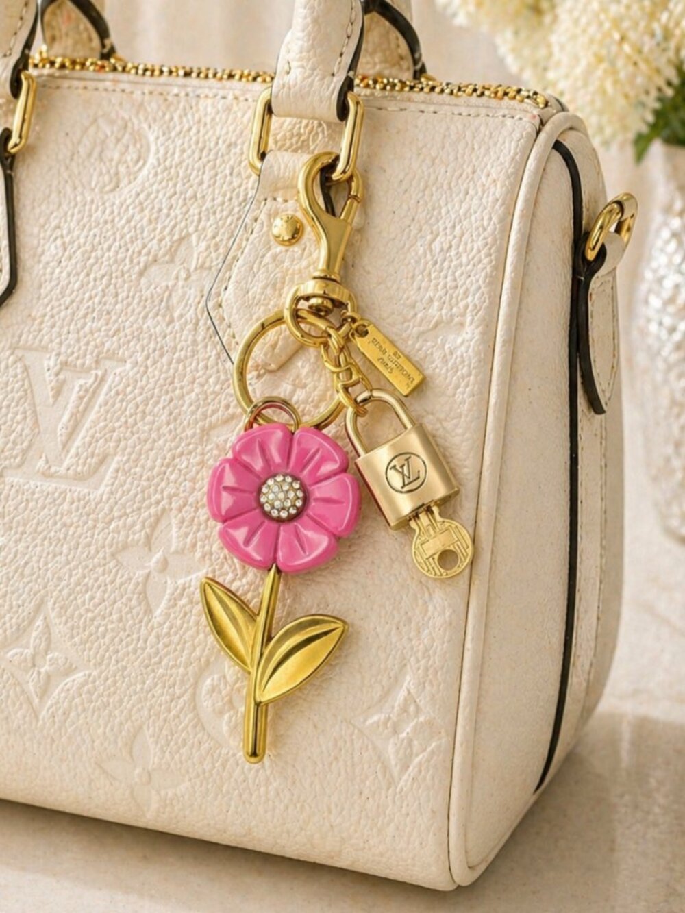Authentic Louis Vuitton Gold Padlock 🔒 Key Set w/ Unbranded Flower Bag Charm